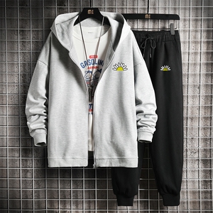 TK6089-P85 开衫连帽卫衣套装男运动套装两件套 网格挂拍图片
