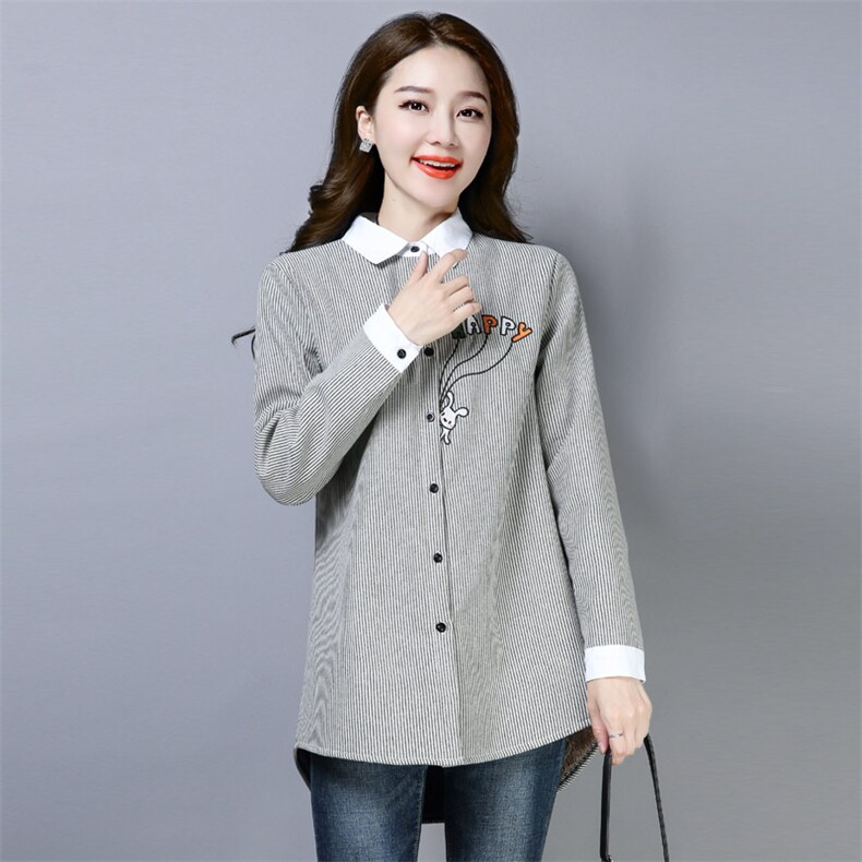 2024秋冬季新款加厚保暖加绒衬衫女长袖刺绣防寒条纹衬衣，女装衬衫，板酷