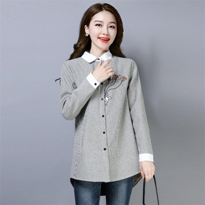 2024秋冬季新款加厚保暖加绒衬衫女长袖刺绣防寒条纹衬衣,女装衬衫,板酷