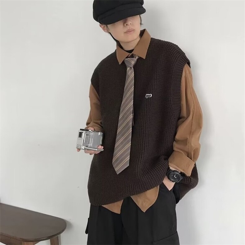 0127-P40日系复古菠萝纹针织背心男女ins秋季宽松潮流情侣无袖,男装背心/马甲,电商B323A