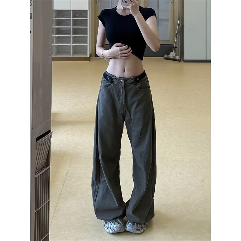 美式复古美拉德棕色弯刀牛仔裤男女直筒阔腿长裤K9004-P58网络图，女装牛仔裤，电商B245