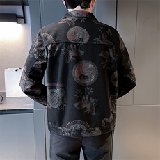 2025秋季新款水洗男士牛仔夹克个性提花印花图案外套606-P75，男装工装外套，电商A225