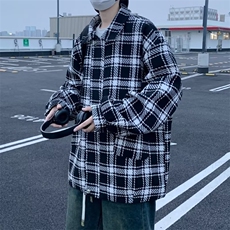 小香风外套男春秋冬季格子毛呢大衣痞帅夹克高街潮牌大码JW232，男装夹克，星座1116A-1（原606A）