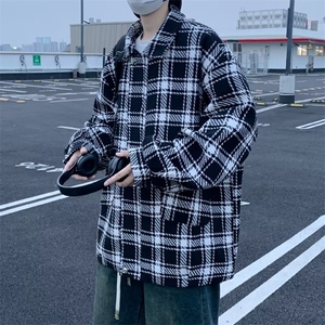 小香风外套男春秋冬季格子毛呢大衣痞帅夹克高街潮牌大码 JW232图片