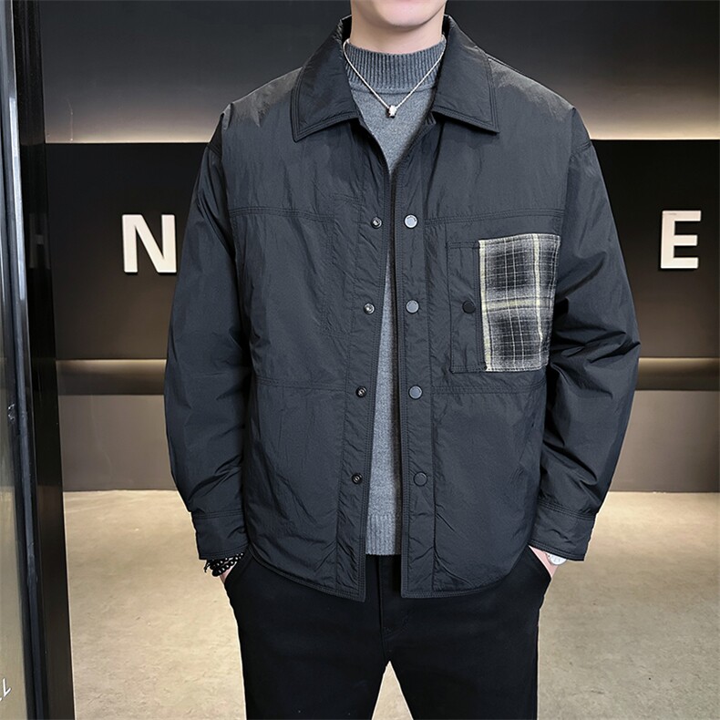 90新标2025设计款拼接翻领加厚保暖休闲羽绒服外套5883-P230,男装羽绒服,电商A413