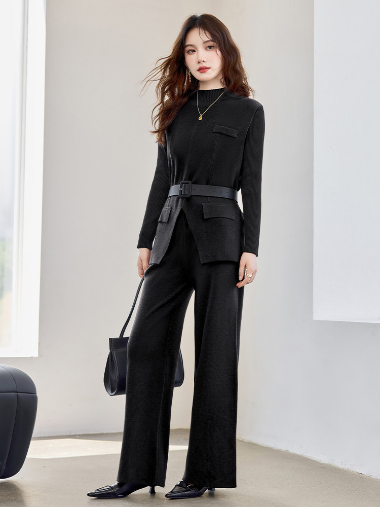 主推跑量现货！秋季新款时尚洋气设计感圆领显瘦百搭三件套裤女,女装套装/套裙,央宝儿