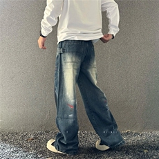 1506-1/CY651/P57美式复古水洗做旧脏染涂鸦牛仔裤男女潮牌宽松，男装牛仔裤，星座1506-1