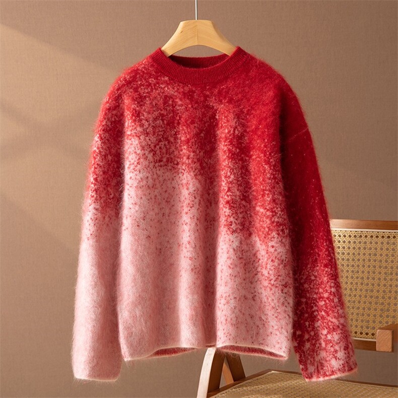 2025秋冬新款女羊绒衫100纯羊绒渐变色保暖拉绒系列毛衣上衣外搭，女装羊绒衫，咔绒特