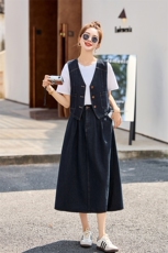 衬衫牛仔马甲三件套春秋女新款宽松设计感半身裙时尚套装，商品下架区，秀美人生