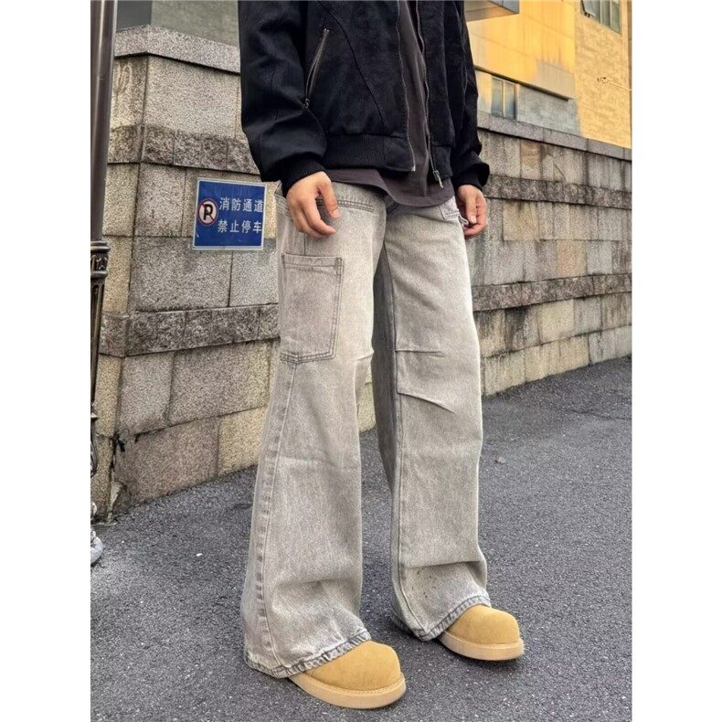 美式棕色休闲牛仔裤男女秋季潮复古牛仔裤男秋季新款潮牌重磅裤子图片