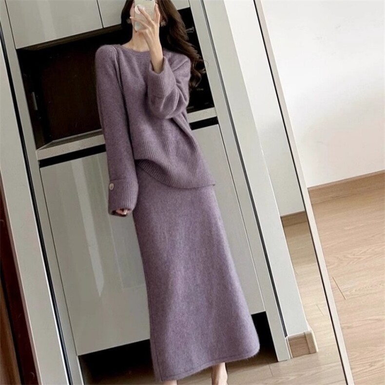 2025年秋季新款百搭女士话紫色套装裙，女装套装/套裙，宛庄羊绒