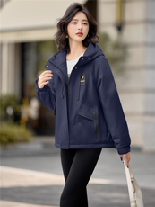休闲连帽夹棉加厚冲锋衣外套女2025秋冬新款宽松百搭派克服薄棉服，女装棉衣/棉服，悦祺