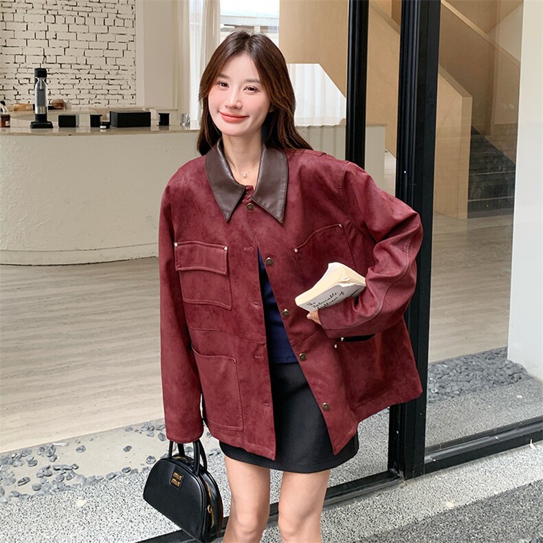 2024【新现货】复古做旧拼接撞色实计感皮外套082-5888P175K248,女装皮衣,浙宝192（原082）