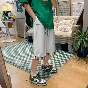 2025夏季华夫格翻边搭扣格子短裤港风男女休闲百搭七分裤K27-P28图片
