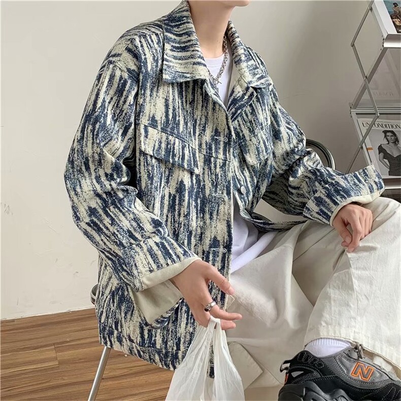 扎染休闲牛仔夹克潮牌痞帅炸街高级感外套男工装上衣JK911-P50，男装夹克，星座1008-1