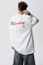 8XL-M高品质纯棉花卉刺绣短袖T恤男女款美式宽松凉感防晒TDX335，男装T恤，电商D206-1