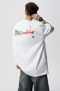 8XL-M 高品质纯棉花卉刺绣短袖T恤男女款美式宽松凉感防晒T DX335图片