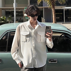 夏季新款长袖衬衫韩版休闲潮流工装衬衫外套时尚打底衬衫T恤P46，男装T恤，电商B319