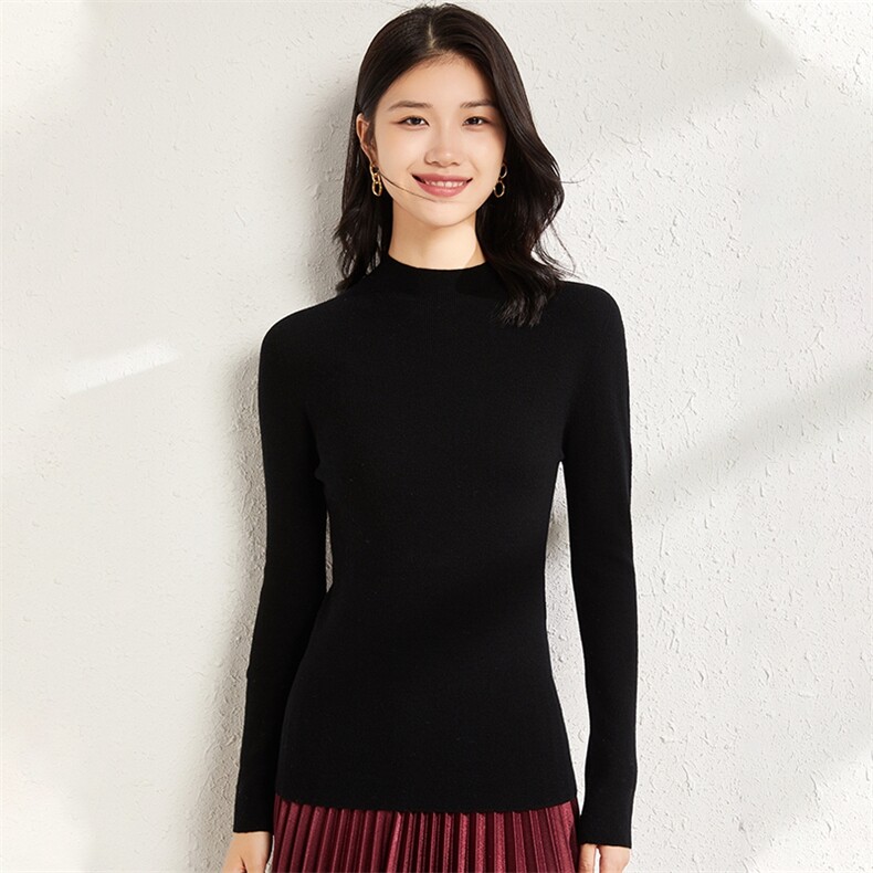 简约修身潮流显瘦百搭长袖纯色2024年秋季羊毛针织衫,女装羊毛衫,庆大羊绒