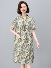 碎花连衣裙2025新款夏季纯棉超火宽松显瘦直筒裙中年妈妈休闲裙子，女装连衣裙，依恋蒂丝