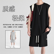 夏季潮流时尚轻薄百搭休闲透气冰丝抗皱冰丝套装TZ85-特批68，男装休闲套装，星座718
