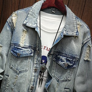 jk025-p85 M-5XL白墙ins牛仔夹克大码男日系CITYBOY图片