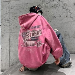 男装做旧加厚连帽卫衣23秋冬季机车印花男生外套XZ514-2-6676-P78图片