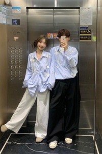 C316 CS1091 P88 春夏新款长袖衬衫钻石花边设计衬衣个性条纹款图片