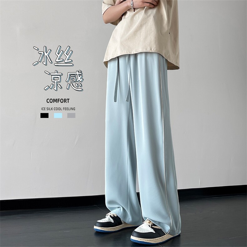 夏季冰丝宽松休闲裤男士港风裤子透气速干裤长裤 X5462-TP25图片