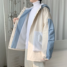冬季加绒加厚拼接棉衣男ins宽松羊羔毛休闲连帽棉服W2214-P62，男装棉衣，星座512-2
