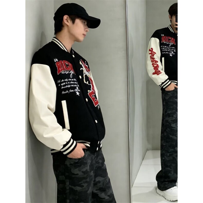 美式嘻哈字母植绒刺绣棒球服男女春季休闲保暖马年外套，男装棉衣，四季星座505