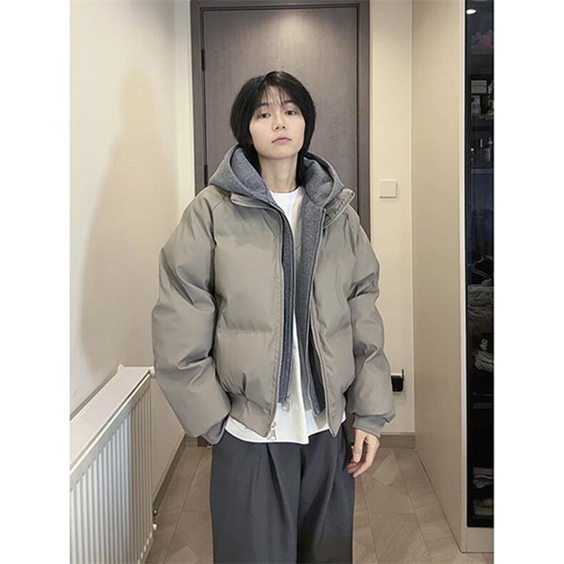 现货高品质重磅工艺美式高街假两件PU皮棉衣男女加厚棉服外套图片