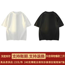 得物抖音高品质二开240克重磅宽松纯棉肩领拉链装饰短袖T恤DT32，男装T恤，电商A486