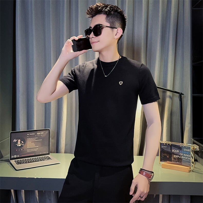 社会小伙秋冬季男士短袖针织衫纯色圆领毛衣打底衫C208-8016-P48,男装针织衫/毛衣,电商C208