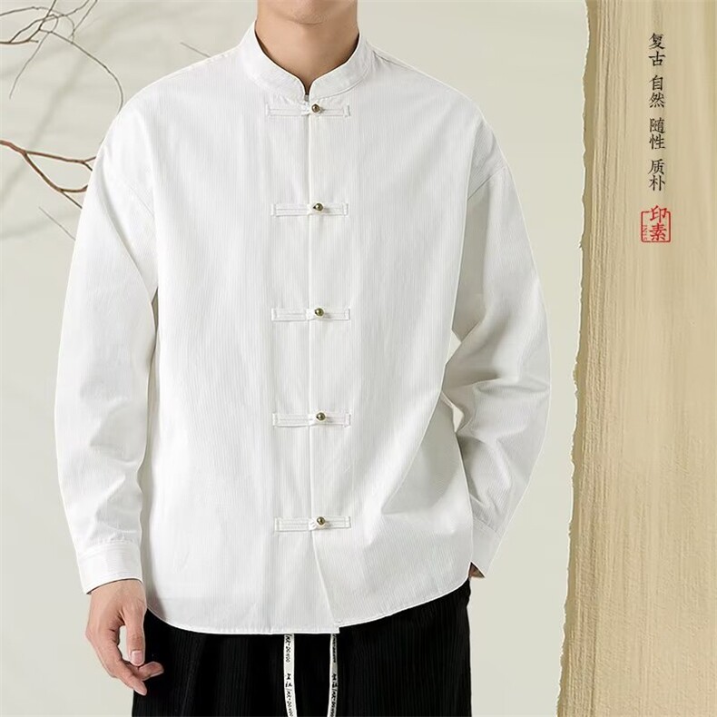 男秋季长袖衬衣居士汉服中式复古工装衬衫禅意茶服J6911-P55图片