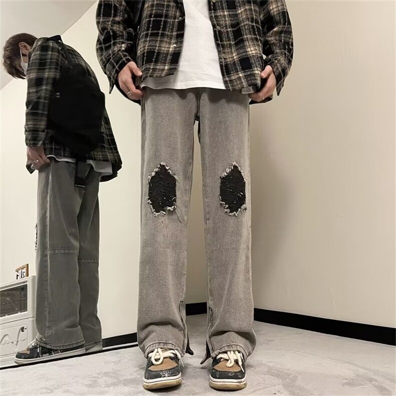 美式高街牛仔裤男裤脚拉链开衩2024秋冬季新款ins长裤RK1108-P52,男装牛仔裤,星座412-3
