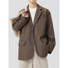 竖纹褶皱西装拼色小格子外套双排扣休闲西装JK2128-P68，男装西服，星座210-1