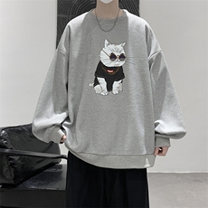 华夫格卫衣圆领卫衣男大码长袖t恤男外套HW76044-P30加绒款-P40，男装卫衣，电商A040
