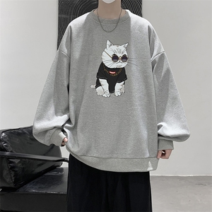 华夫格卫衣圆领卫衣男大码长袖t恤男外套 HW76044-P30加绒款-P40图片