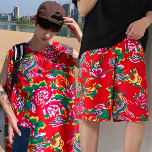 TZ01男士休闲大码东北大花T恤短裤套装男女运动休闲装风特色