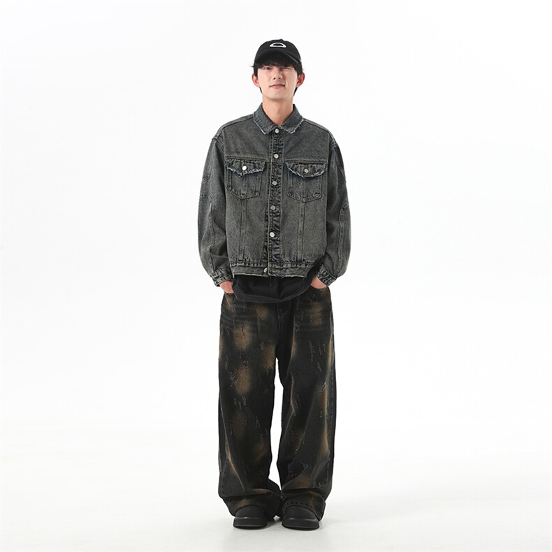 做旧水洗牛仔外套男春秋新款宽松复古痞帅工装翻领夹克JK1090-P75,男装夹克,星座1103-3