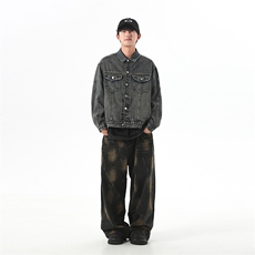 做旧水洗牛仔外套男春秋新款宽松复古痞帅工装翻领夹克JK1090-P75，男装夹克，星座1103-3