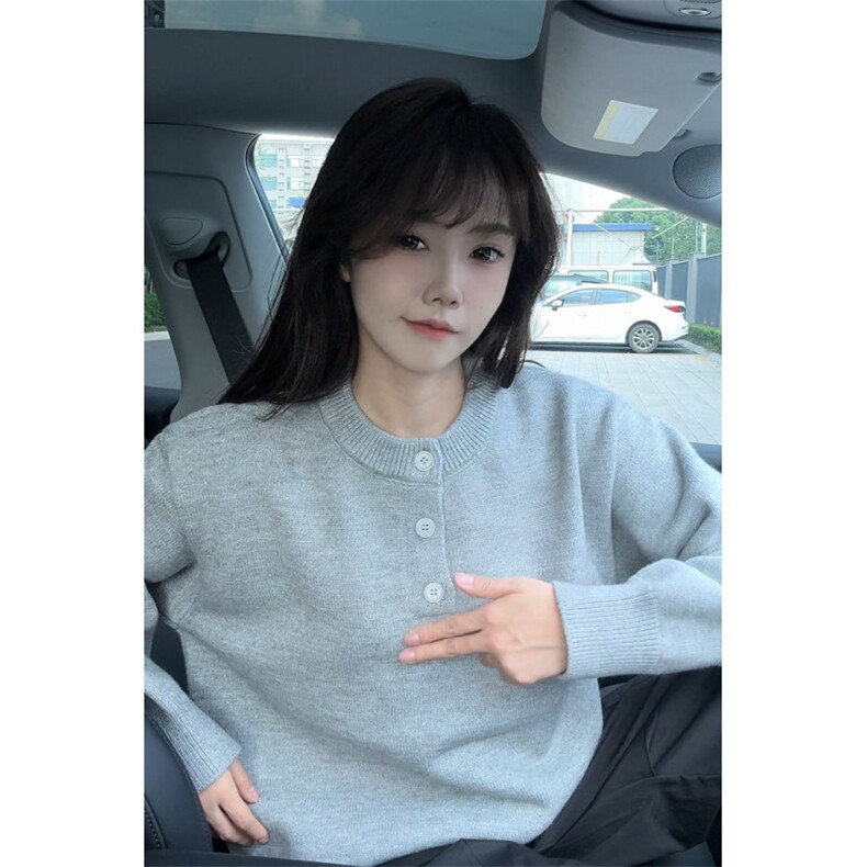 花灰色亨利领毛衣男款秋季松弛感慵懒风针织衫美式潮牌宽松打底衫,男装针织衫/毛衣,电商A367