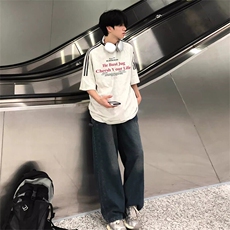 夏季美式高街重磅纯棉三条杠织带撞色男女短袖T恤ZD602-特P30，男装T恤，电商A486-1