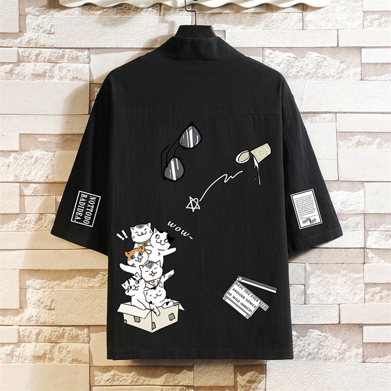 HF59115-P40风汉服男开衫外套七分袖道袍 砖墙挂拍图片