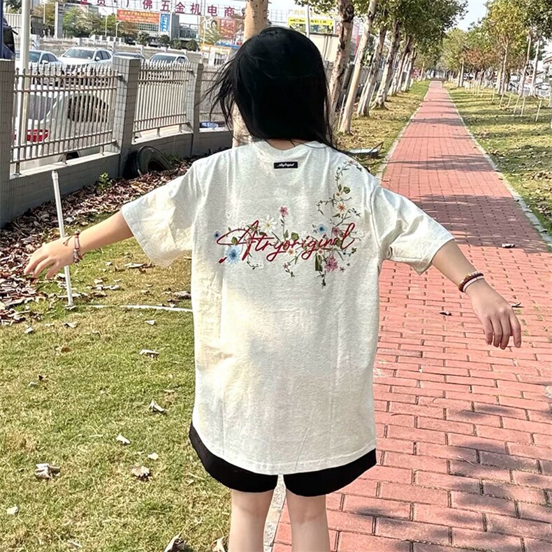 万针全刺绣工艺抖音得物高品质260克重磅纯棉双纱美式高街短袖T恤,男装T恤,电商A486-1