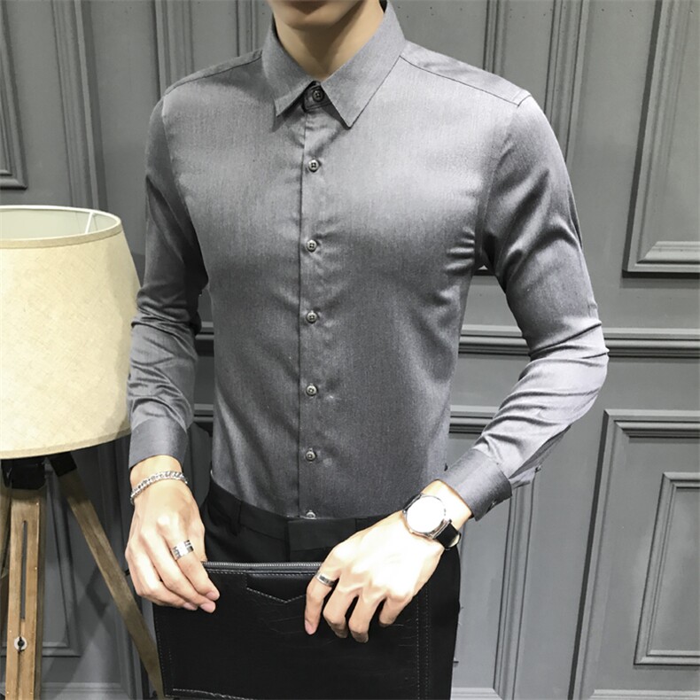 纯色衬衫男士衬衣修身柔软亲肤四季款兰灰色C603-P40,男装衬衫,星座1012