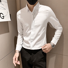 红2025春秋季新款男士刺绣长袖衬衫社会小伙衬衣301A-1/CS58/P55，男装衬衫，星座301A-1