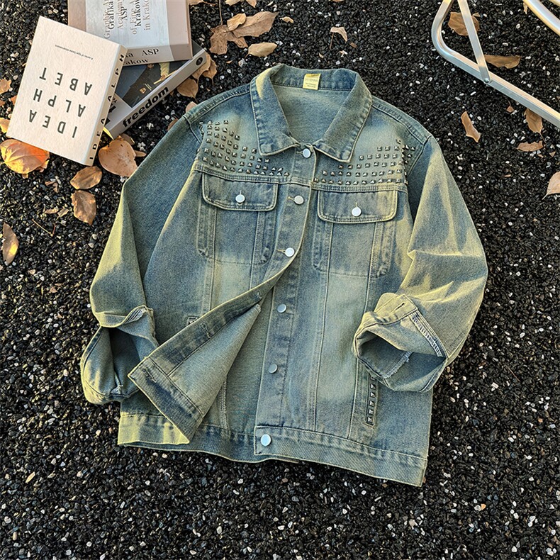 春秋美式复古牛仔外套男重工铆钉做旧慵懒休闲夹克JK08644-P73,男装工装外套,星座308B-2