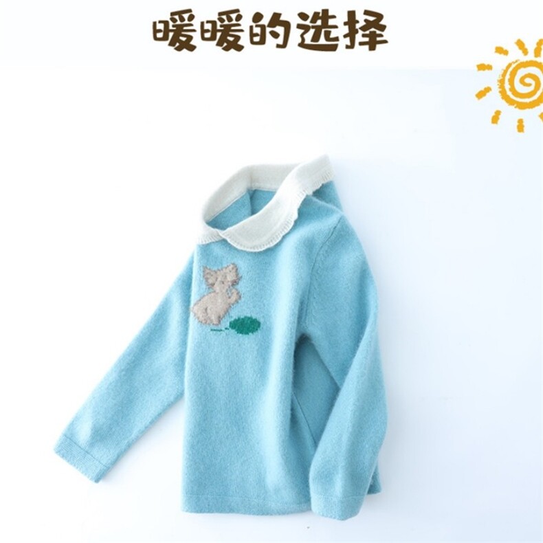 羊绒儿童毛衣女童秋冬季加厚保暖针织衫可爱猫咪图案长袖打底衫,童装毛衣,宛庄羊绒